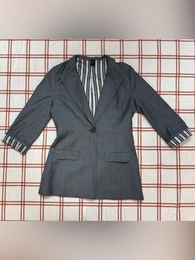 C. Luce Y2K Single Button Fitted Grey Blazer Stripe Lining Sz M EUC
